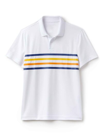 Close-up of a textured cotton polo shirt with visible breathable weave and reinforced stitching. Sportswear in a subtle shade