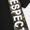 Camo panel t-shirt for men. White printed letters, soft cotton blend, durable stitching. Stylish & customizable short sleeve