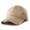 Soft faux suede baseball cap, earth-tone hue. Fitted, adjustable back. Close-up shows fine stitching detail. Perfect sporty s