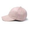 Soft faux suede baseball cap, earth-tone hue. Fitted, adjustable back. Close-up shows fine stitching detail. Perfect sporty s