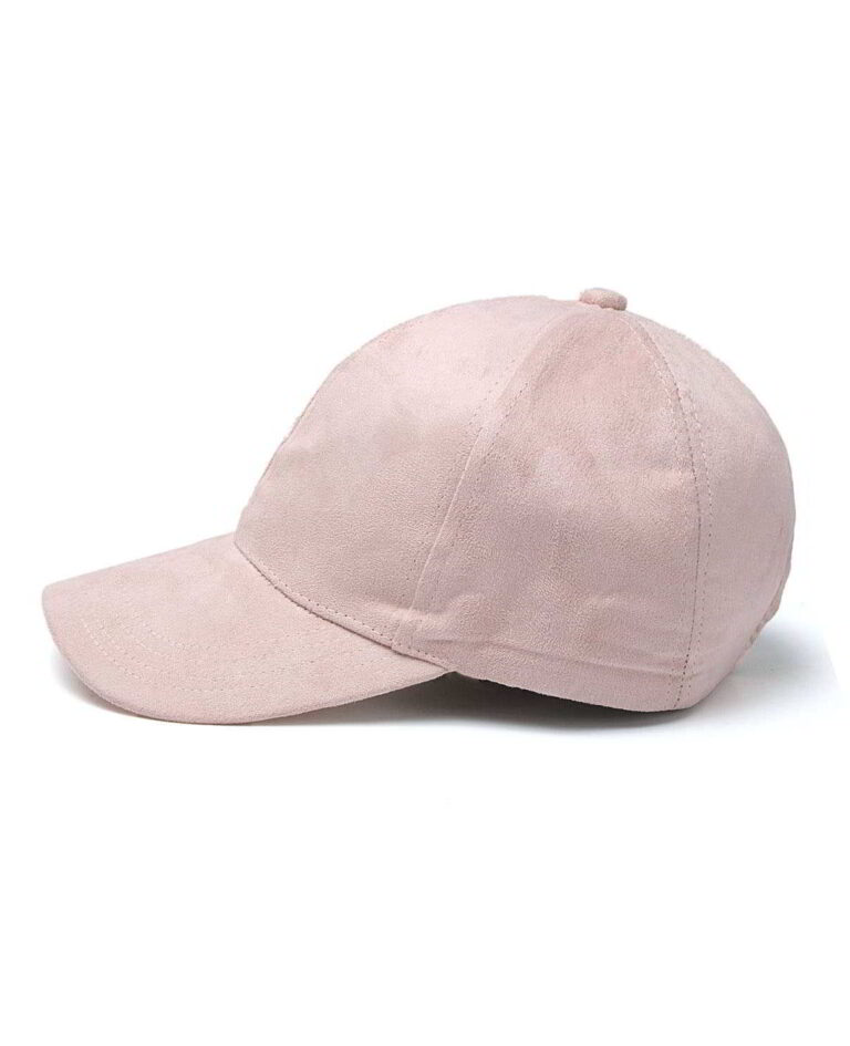 Soft faux suede baseball cap, earth-tone hue. Fitted, adjustable back. Close-up shows fine stitching detail. Perfect sporty s