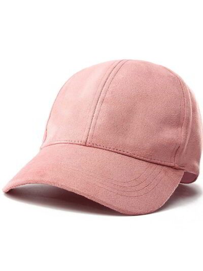 Soft faux suede baseball cap, earth-tone hue. Fitted, adjustable back. Close-up shows fine stitching detail. Perfect sporty s