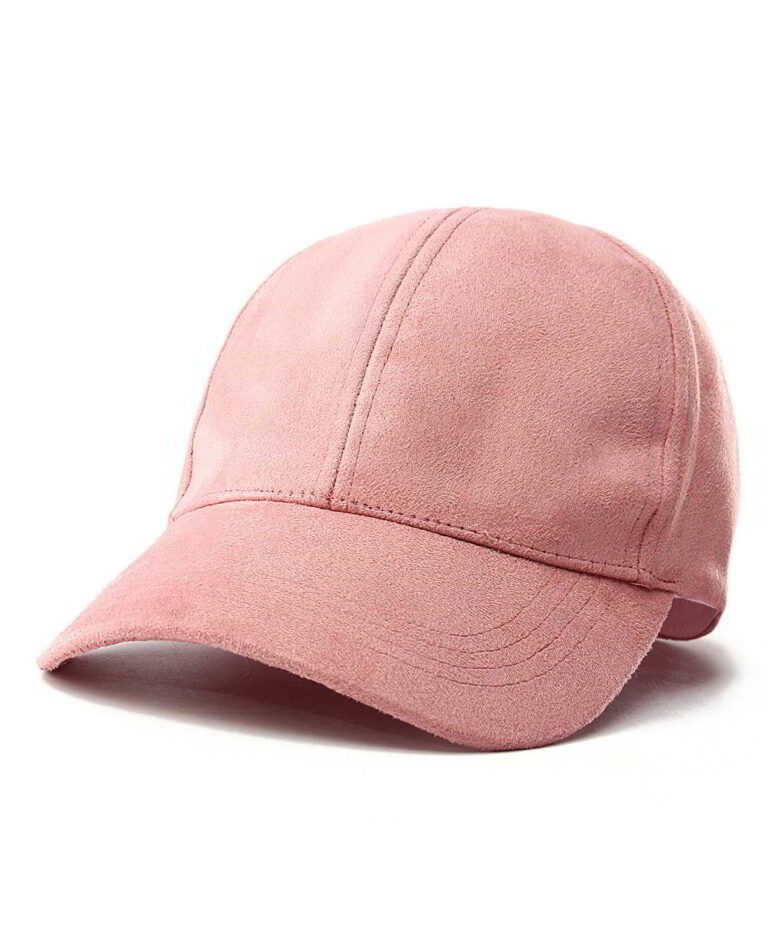 Soft faux suede baseball cap, earth-tone hue. Fitted, adjustable back. Close-up shows fine stitching detail. Perfect sporty s