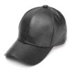 PU leather baseball cap in a solid color. Snapback closure, detailed stitching, and adjustable fit for men & women. Modern hi