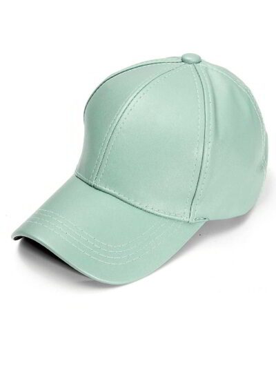 PU leather baseball cap in a solid color. Snapback closure, detailed stitching, and adjustable fit for men & women. Modern hi