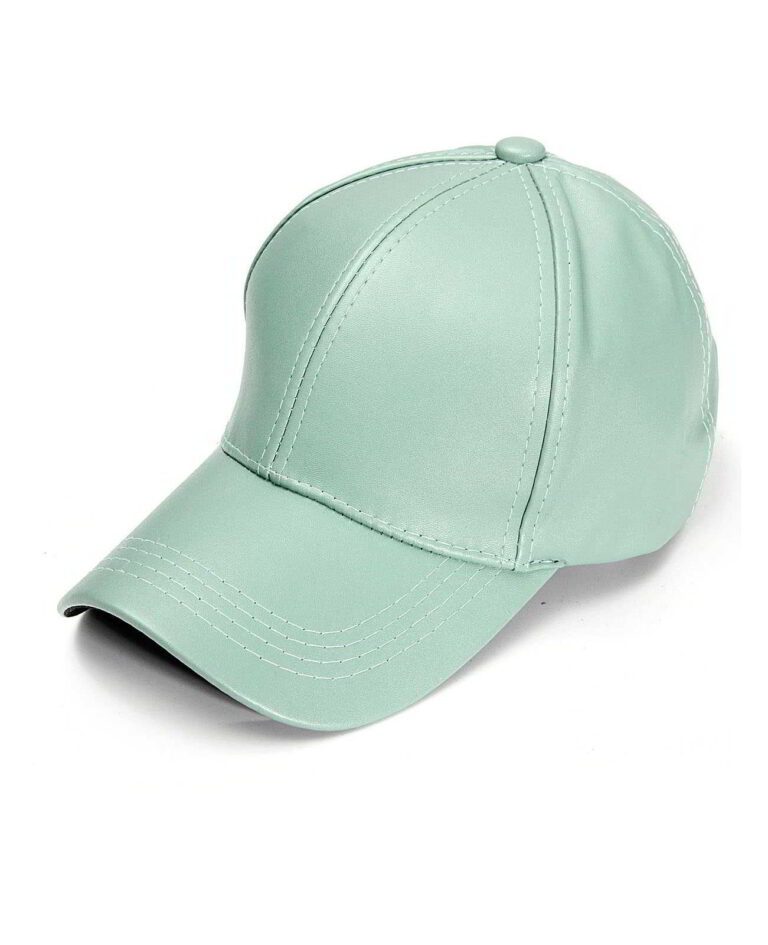 PU leather baseball cap in a solid color. Snapback closure, detailed stitching, and adjustable fit for men & women. Modern hi
