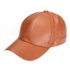 PU leather baseball cap in a solid color. Snapback closure, detailed stitching, and adjustable fit for men & women. Modern hi