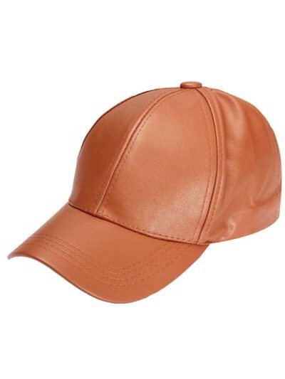 PU leather baseball cap in a solid color. Snapback closure, detailed stitching, and adjustable fit for men & women. Modern hi