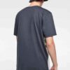 Men's short-sleeve shirt. Textured fabric, visible stitching. Casual style, custom print area, dark gray with light accents.