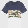 Men's short-sleeve shirt. Textured fabric, visible stitching. Casual style, custom print area, dark gray with light accents.