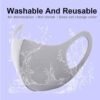 Grey fabric face covering with neat stitching, breathable material. Reusable dust barrier mask for adults, comfortable fit.