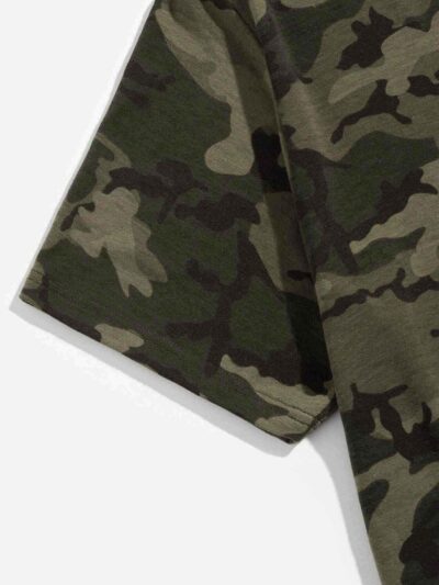 Men's black and white camo tee. Ribbed neck detail. Short sleeve, soft fabric with subtle texture. Custom print ready. - View