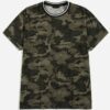 Men's black and white camo tee. Ribbed neck detail. Short sleeve, soft fabric with subtle texture. Custom print ready. - View