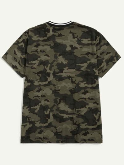 Men's black and white camo tee. Ribbed neck detail. Short sleeve, soft fabric with subtle texture. Custom print ready. - View