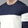 Close-up: Light blue breathable t-shirt. Fine, tight-knit fabric texture. Clean stitching. Short-sleeve crew neck. Evokes coo