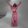 Ladies' two-piece sweat set: Soft, slightly heathered knit. Ribbed cuffs & hem. Note the clean, even stitching. Comfortable a
