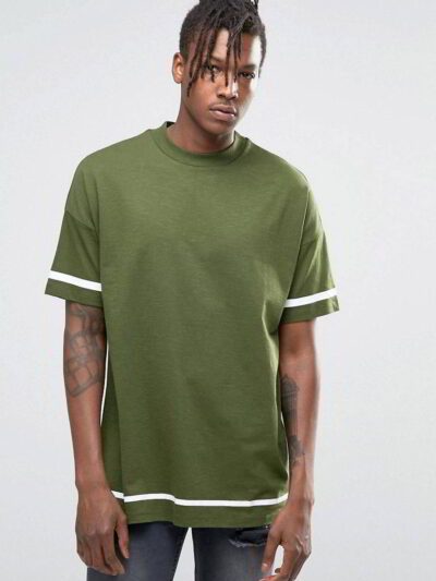 Close-up of custom printed shirts. Soft knit fabric, vibrant design. Notice the clean stitching on the short sleeves. A hint