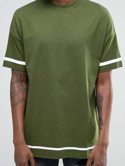 Close-up of custom printed shirts. Soft knit fabric, vibrant design. Notice the clean stitching on the short sleeves. A hint