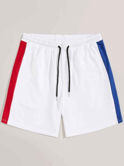 Close-up elastic waist workout shorts, subtle textured fabric, neat stitching detail. Garment type: women's running shorts. C