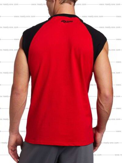 Close-up of a vibrant turquoise gym tank. Notice the fine knit fabric, durable stitching, and comfortable racerback design. P