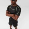 Men's gym workout set: T-shirt and shorts. Moisture-wicking knit fabric, athletic fit, reinforced stitching. Great for active