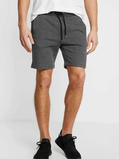 Men's lightweight cotton short set, ideal for summer. Soft textured fabric, precise stitching. Casual two-piece, light color,