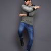 Heathered grey long sleeve t-shirt, soft texture, clean stitching. Classic crew neck style, ideal for layering. Unisex fit. -