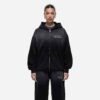 Women's fleece-lined tracksuit. Zip hoodie & joggers. Soft, warm, custom detail. Dark color with fine stitching. - View 1 of