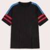 Close-up of athletic T-shirt showing fine, moisture-wicking knit. High-performance fabric, durable stitching, and relaxed fit