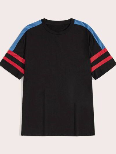 Close-up of athletic T-shirt showing fine, moisture-wicking knit. High-performance fabric, durable stitching, and relaxed fit