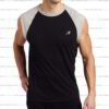 Close-up of durable tank top. Fine stitching, breathable knit fabric, slight heathering. Perfect for workwear layering. - Vie