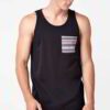 Close-up of a smooth, stretchy, seamless singlet. Neutral color, fine knit texture. Shows the comfortable, tagless neckline a