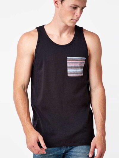 Close-up of a smooth, stretchy, seamless singlet. Neutral color, fine knit texture. Shows the comfortable, tagless neckline a
