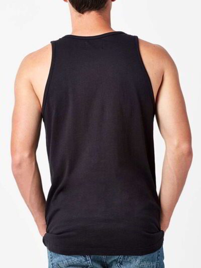Close-up of a smooth, stretchy, seamless singlet. Neutral color, fine knit texture. Shows the comfortable, tagless neckline a