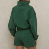 Women's track suit set: soft, stretchy knit fabric, detailed stitching. Activewear, looks heathered gray, slim fit, zip jacke