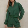 Women's track suit set: soft, stretchy knit fabric, detailed stitching. Activewear, looks heathered gray, slim fit, zip jacke