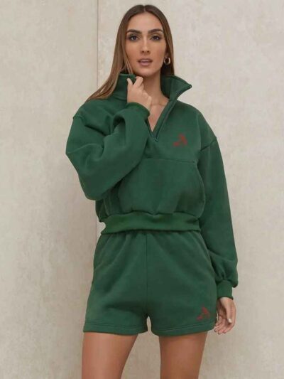 Women's track suit set: soft, stretchy knit fabric, detailed stitching. Activewear, looks heathered gray, slim fit, zip jacke