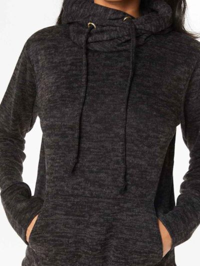 Charcoal grey fleece loungewear tracksuit for women. Cozy set with soft, plush texture and subtle stitching details. Relaxed