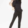 Charcoal grey fleece loungewear tracksuit for women. Cozy set with soft, plush texture and subtle stitching details. Relaxed