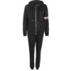 Women's sporty two-piece tracksuit. Stretchy, form-fitting polyester-spandex blend. Visible fine stitching details. Teal and