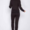 Black loungewear sweatsuit: PU leather accents, delicate lace trim. Soft, flowing fabric. Comfortable, stylish. - View 3 of 6