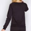 Black loungewear sweatsuit: PU leather accents, delicate lace trim. Soft, flowing fabric. Comfortable, stylish. - View 4 of 6