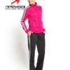 Women's tracksuit: vibrant rose and slate gray. Soft, brushed-fleece texture. Clean, durable stitching. Comfortable, stylish