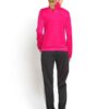 Women's tracksuit: vibrant rose and slate gray. Soft, brushed-fleece texture. Clean, durable stitching. Comfortable, stylish