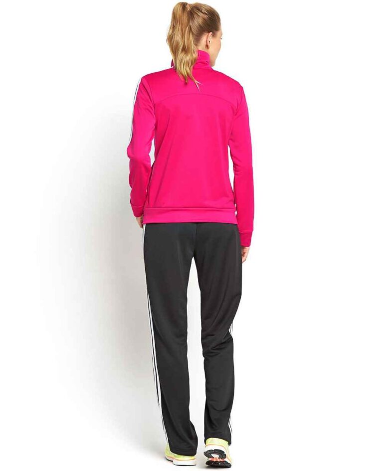 Women's tracksuit: vibrant rose and slate gray. Soft, brushed-fleece texture. Clean, durable stitching. Comfortable, stylish