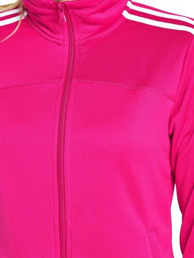 Women's tracksuit: vibrant rose and slate gray. Soft, brushed-fleece texture. Clean, durable stitching. Comfortable, stylish