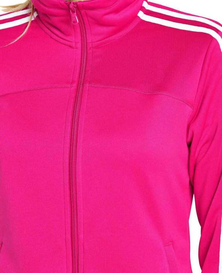 Women's tracksuit: vibrant rose and slate gray. Soft, brushed-fleece texture. Clean, durable stitching. Comfortable, stylish