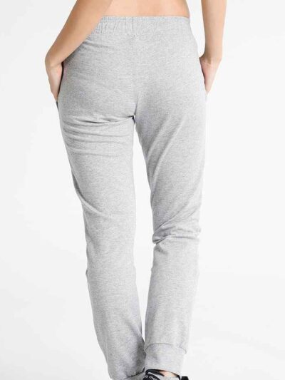 Women's workout set: Sleek jogging suit in heathered grey. Ribbed cuffs, subtle contouring seams. Soft, flexible athletic fab