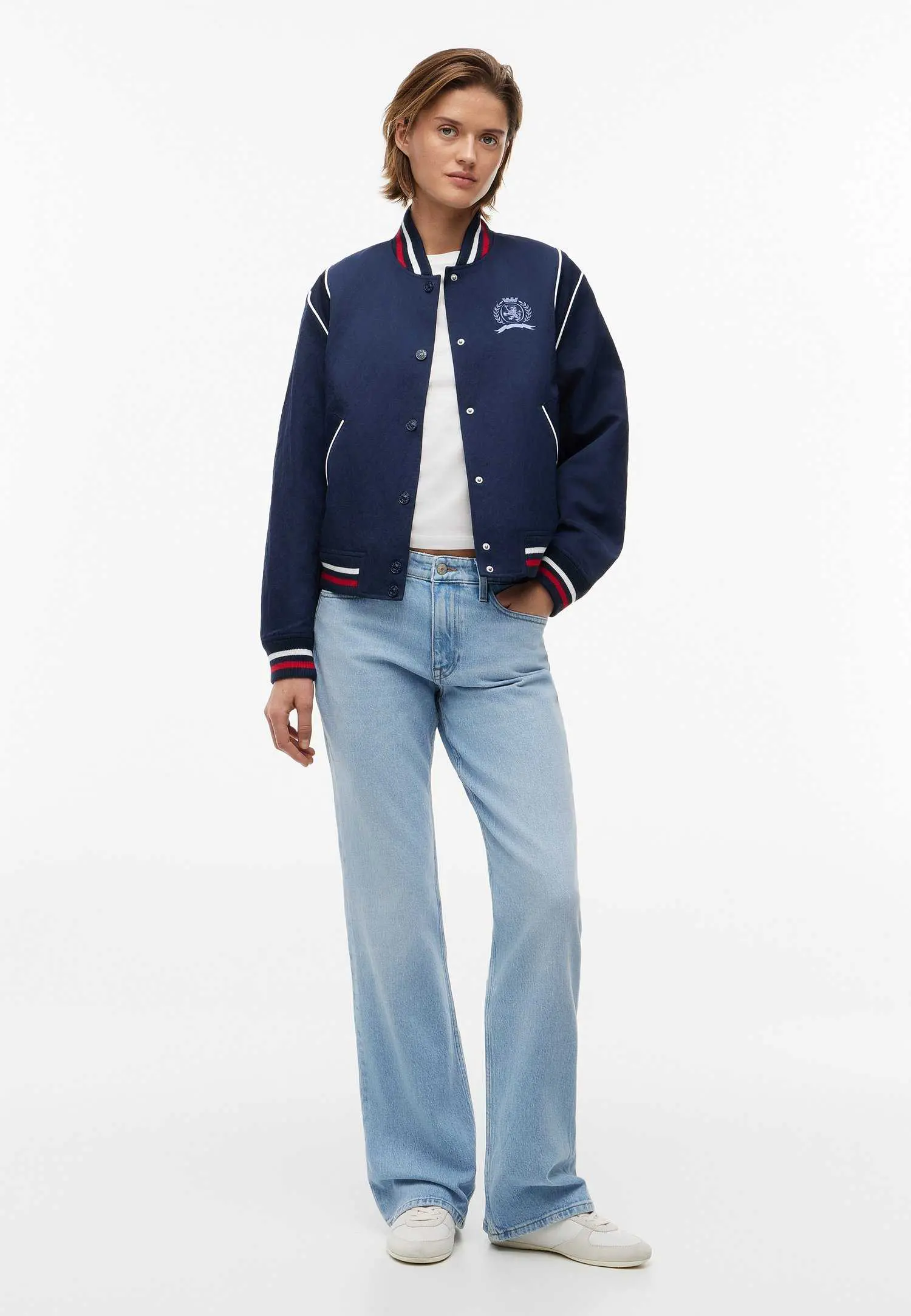 Custom Crest Piped Varsity Jacket Women RO-1911-26