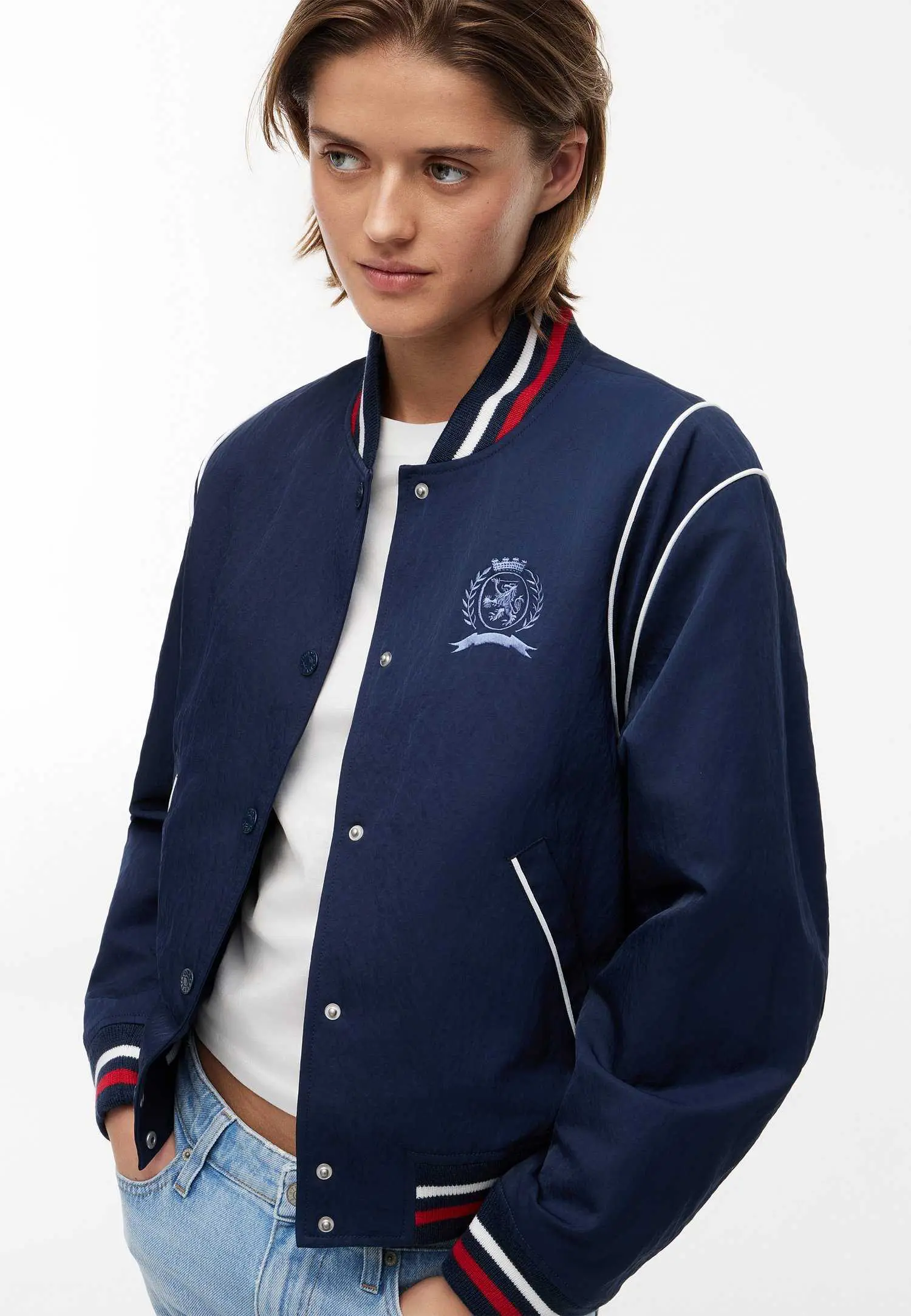 Custom Crest Piped Varsity Jacket Women RO-1911-26